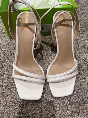 Sam Edelman White Strappy Square-Toe Ankle Strap Heels